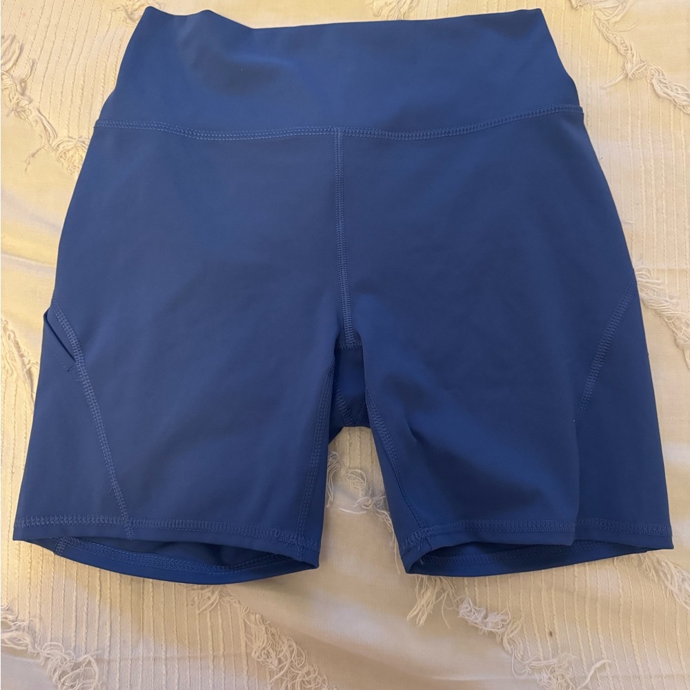 Blue Bike Shorts with Performance Fabric and Flat Waistband